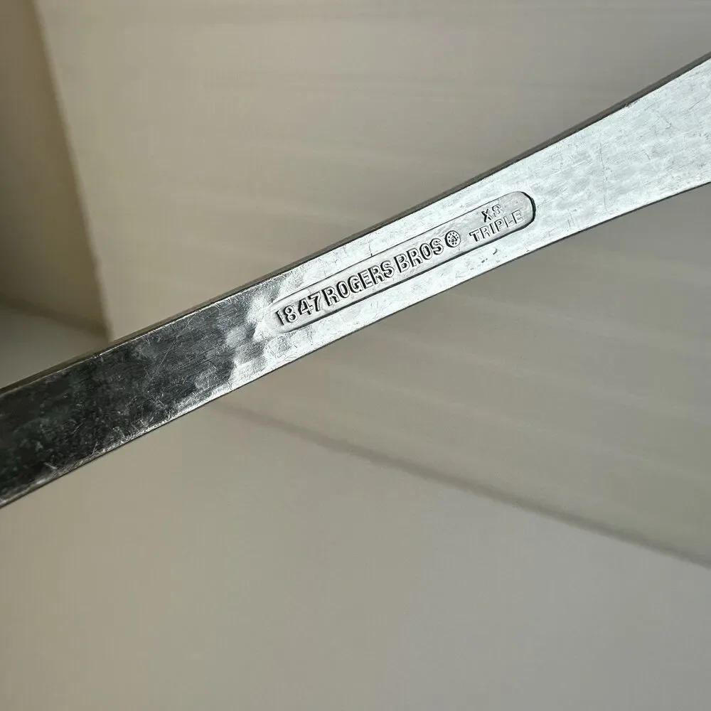 1847 Rogers Bros Heraldic 1916 Hammered Cold Meat Silver Plate Serving Fork